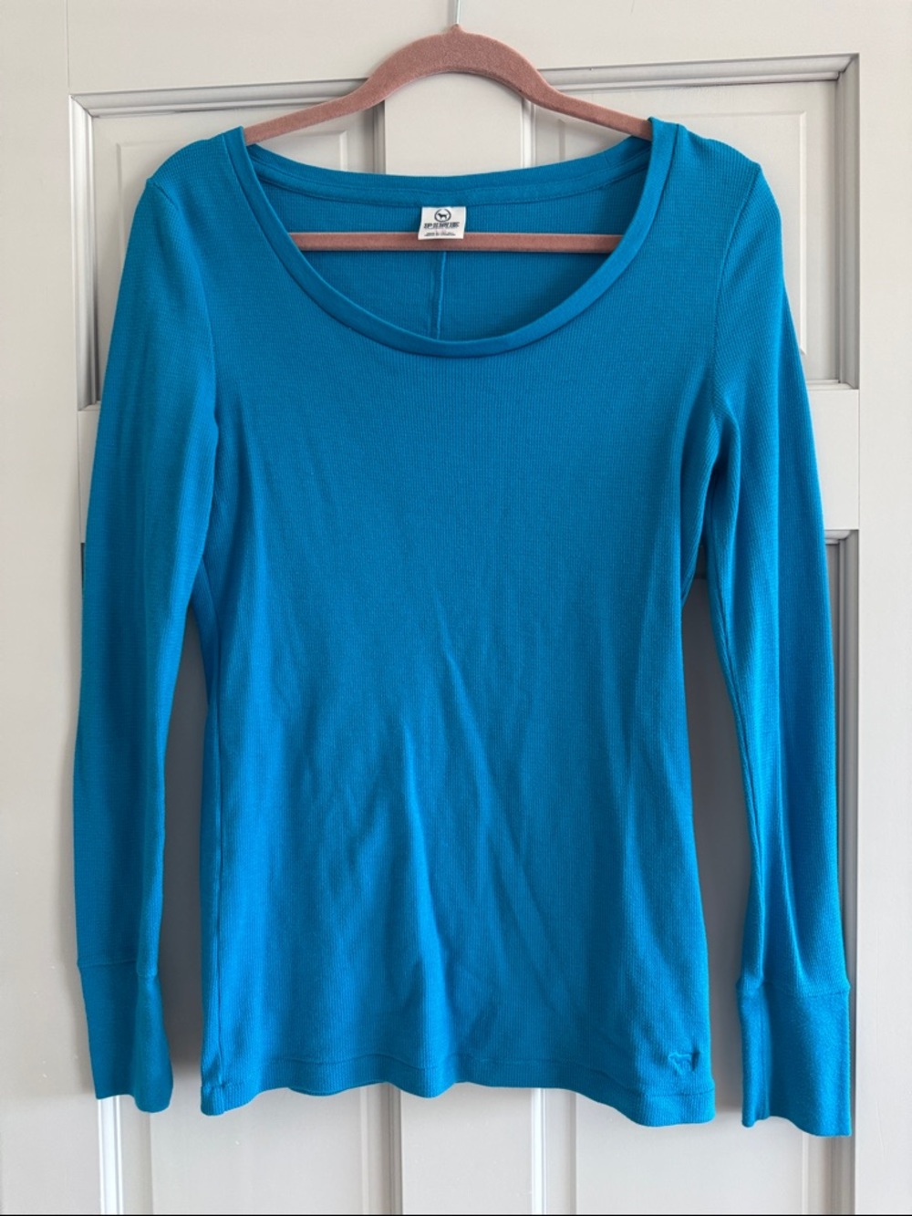 VS PINK Turquoise Long Sleeve Scoop Neck Thermal Top